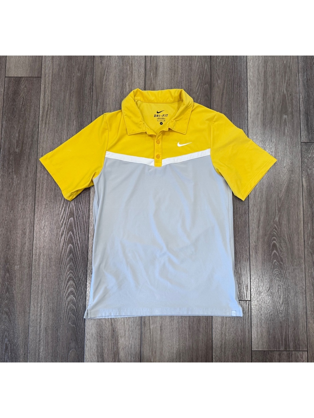 Nike Dri-FIT Yellow and Gray Short Sleeve Polo Shirt Small